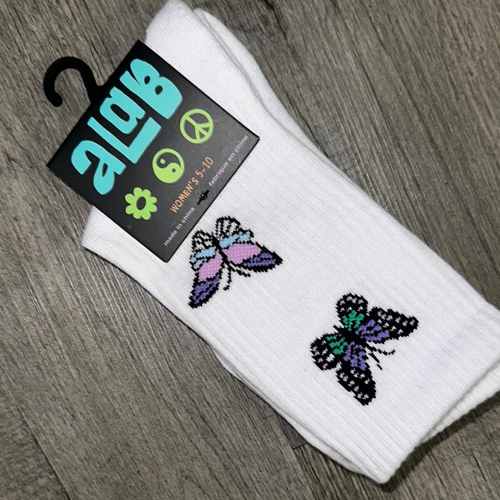 aLab White Socks with Butterfly Design